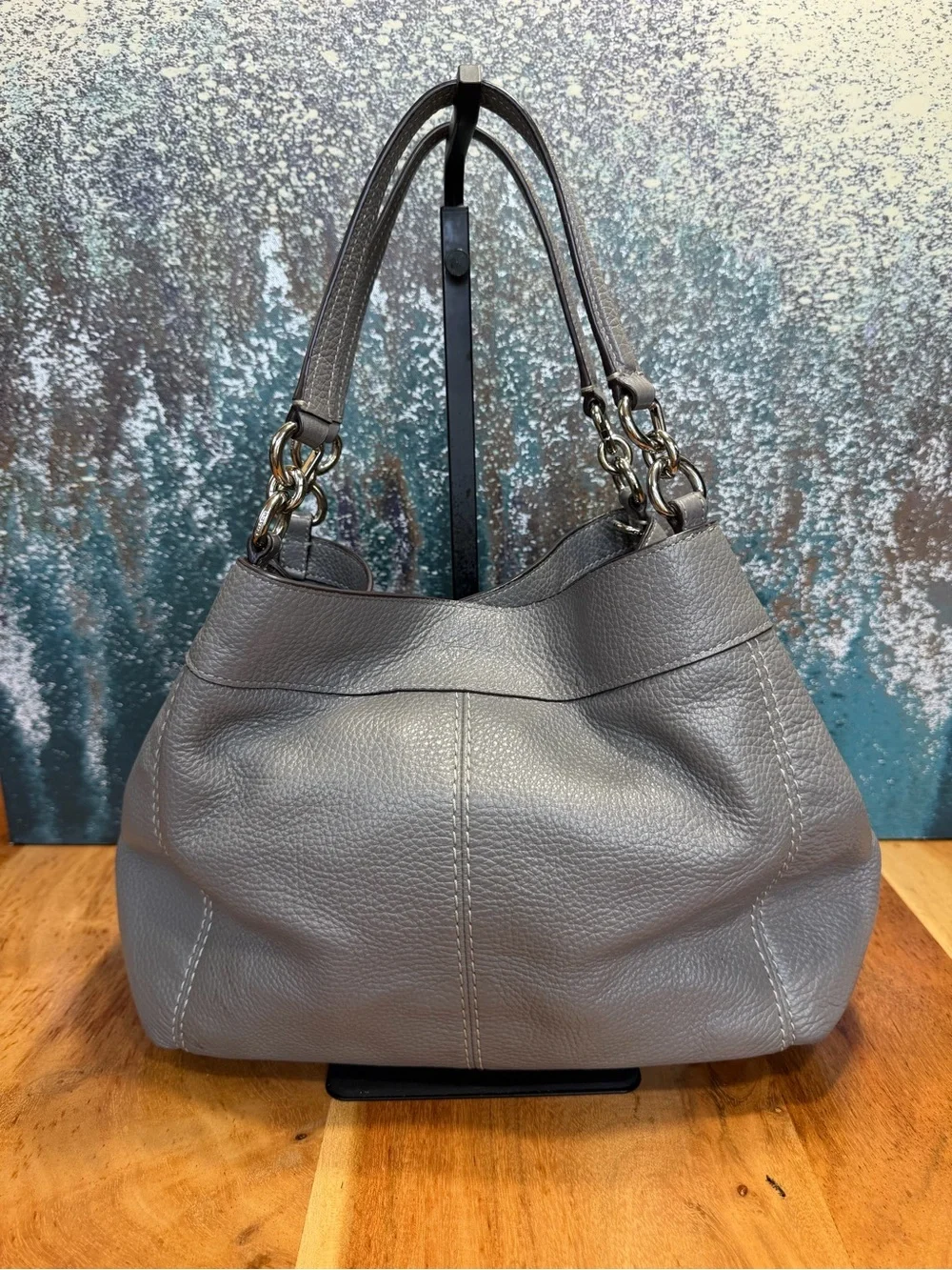 Coach 2018 Classic Lexy Shoulder Bag Pewter Gray Pebbled Leather Hobo